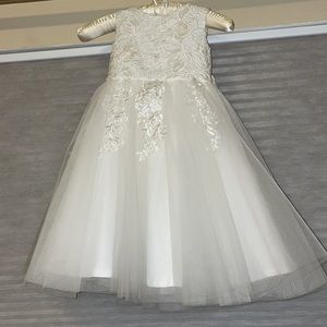 WHITE FLORAL LACE TULLE FLOWER GIRL BIG BOW DRESS